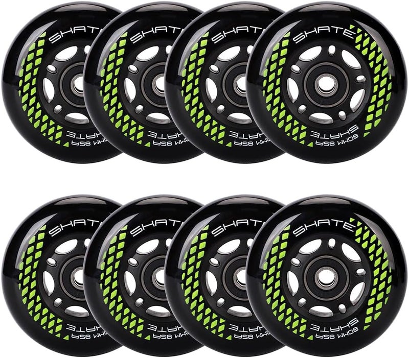 Kutrick 8 Pack Inline Skate Wheels 72mm, 76mm, 80mm - ABEC9 Bearing - 85A Durometer PU - Compatible with Rollerblade, Roller Derby, K2 Skate (Black, 80MM) - Image 1